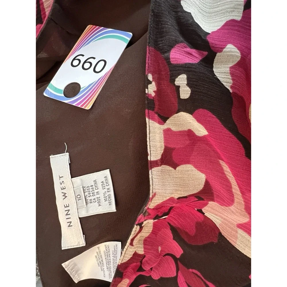 Nine West Pink Floral Women's‎ Skirt 10 Work Office Wear 100% Silk Whimsy